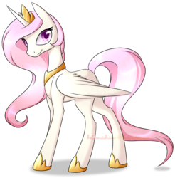 Size: 831x845 | Tagged: safe, artist:alphaaquilae, artist:theemeraldthunder, princess celestia, alicorn, pony, g4, crown, female, jewelry, looking at you, peytral, pink-mane celestia, regalia, simple background, smiling, solo, transparent background, younger