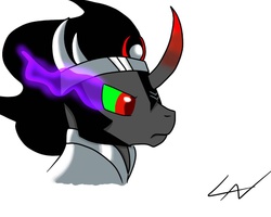 Size: 800x640 | Tagged: safe, king sombra, pony, unicorn, g4, clothes, curved horn, horn, magic, magic aura, male, portrait, side view, simple background, solo, white background