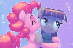 Size: 1999x1313 | Tagged: safe, artist:gsphere, maud pie, pinkie pie, earth pony, pony, g4, boop, clothes, cute, diapinkes, eyes closed, female, hug, mare, maudabetes, nose wrinkle, noseboop, scrunchy face, sibling love, siblings, sisterly love, sisters, smiling, when she smiles