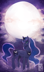 Size: 600x990 | Tagged: safe, artist:octogear, princess luna, g4, cloud, cloudy, female, moon, smiling, solo, stars