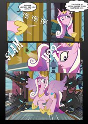 Size: 800x1131 | Tagged: safe, artist:radiantrealm, princess cadance, changeling, g4, comic, rope, scared, screaming, show accurate