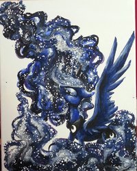 Size: 1024x1278 | Tagged: safe, artist:creeate97, princess luna, alicorn, pony, g4, female, solo, spread wings, traditional art