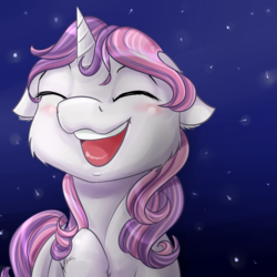 Size: 2000x2000 | Tagged: safe, artist:chiweee, sweetie belle, pony, unicorn, g4, cute, diasweetes, eyes closed, female, floppy ears, happy, high res, open mouth, open smile, singing, smiling, solo