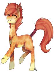 Size: 1024x1362 | Tagged: safe, artist:oddends, oc, oc only, oc:acacias zarafu, giraffe, happy, horns, long legs, long neck, solo