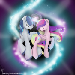 Size: 2900x2900 | Tagged: safe, artist:digitalcyn, princess cadance, shining armor, g4, eyes closed, female, high res, horn, horns are touching, magic, male, profile, raised hoof, ship:shiningcadance, shipping, smiling, straight