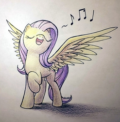 Size: 1834x1853 | Tagged: safe, artist:yo-yall, fluttershy, g4, female, singing, solo, traditional art