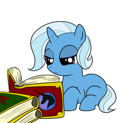 Size: 1000x1000 | Tagged: safe, artist:madmax, trixie, pony, unicorn, g4, book, female, filly, mare, reading, solo, younger
