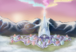 Size: 1300x900 | Tagged: safe, artist:digitalcyn, aurora crystialis, crystal empire, fog, mountain, scenery