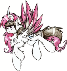 Size: 1283x1357 | Tagged: safe, artist:php166, oc, oc only, oc:cadenske, alicorn, pony, alicorn oc, art trade, colored wings, colored wingtips, cutie mark, female, horn, mare, multicolored hair, solo, wings