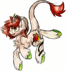 Size: 1085x1166 | Tagged: safe, artist:php166, oc, oc only, oc:system down, classical unicorn, pony, unicorn, art trade, curved horn, cutie mark, hat, horn, leonine tail, male, stallion, transgender, unshorn fetlocks