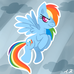 Size: 1024x1024 | Tagged: safe, artist:inumocchi, rainbow dash, pegasus, pony, g4, female, flying, solo