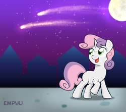 Size: 1000x889 | Tagged: safe, artist:empyu, sweetie belle, pony, unicorn, g4, 30 minute art challenge, applejack's parents, female, filly, meteor, shooting star, solo