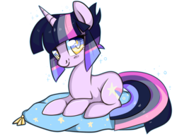Size: 853x663 | Tagged: dead source, safe, artist:suzuii, oc, oc only, oc:starry dreams, pony, unicorn, pillow, solo