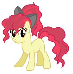 Size: 574x578 | Tagged: safe, artist:unoriginai, oc, oc only, oc:ginger gold, pony, blank flank, bow, female, freckles, hair bow, mare, offspring, parent:apple bloom, parent:flim, parents:flimbloom, simple background, solo, white background