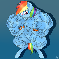 Size: 1024x1024 | Tagged: safe, artist:baronbulge, rainbow dash, pony, g4, bipedal, fetish, muscle fetish, muscles, overdeveloped muscles, rainbuff dash, someone got their idea of muscle definition from akira, steroids, vein
