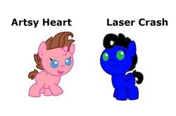 Size: 895x589 | Tagged: safe, artist:angel cake, oc, oc only, oc:artsy heart, oc:laser crash, pegasus, pony, unicorn, baby, baby pony, duo, foal