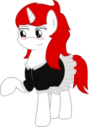 Size: 5000x7129 | Tagged: safe, artist:darknisfan1995, oc, oc only, oc:drill runner, pony, unicorn, absurd resolution, bedroom eyes, blushing, clothes, female, maid, mare, simple background, solo, transparent background