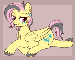 Size: 498x399 | Tagged: safe, artist:lulubell, fluttershy, pegasus, pony, g4, alternate hairstyle, contact lens, ear piercing, emoshy, female, makeup, mare, piercing, smiling, solo