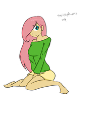 Size: 2268x2835 | Tagged: safe, artist:twilishyflutter, fluttershy, human, g4, clothes, female, high res, humanized, shirt, shorts, solo