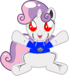 Size: 2841x3137 | Tagged: safe, artist:dtavs.exe, edit, sweetie belle, pony, robot, robot pony, unicorn, g4, clothes, el salvador, female, filly, flag, foal, high res, hooves, horn, looking at you, open mouth, red eyes, simple background, sitting, solo, sweetie bot, transparent background