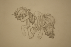 Size: 1600x1067 | Tagged: safe, artist:anemonepetal, twilight sparkle, alicorn, pony, g4, eyes closed, female, mare, monochrome, solo, traditional art, twilight sparkle (alicorn)