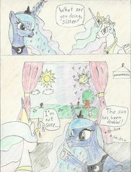 Size: 1024x1343 | Tagged: safe, artist:charizard-power, princess celestia, princess luna, g4, comic, traditional art