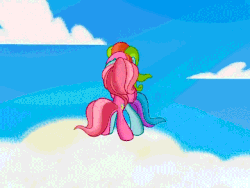 Size: 640x480 | Tagged: safe, screencap, pinkie pie (g3), rainbow dash (g3), g3, g3.5, twinkle wish adventure, animated, butt, cloud, cloudy, dancing, female, plot, sky, that's what makes a friend
