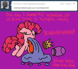 Size: 480x431 | Tagged: safe, pinkie pie, ask royal tongue pinkie, g4, ask, crown, female, solo, tongue out, tumblr, vomit