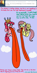 Size: 480x927 | Tagged: safe, fluttershy, pinkie pie, ask royal tongue pinkie, g4, ask, crown, tongue out, tumblr