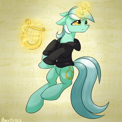 Size: 3000x3000 | Tagged: safe, artist:novabytes, lyra heartstrings, pony, unicorn, fanfic:background pony, g4, clothes, emo lyra, female, high res, hoodie, lyre, musical instrument, sad, solo