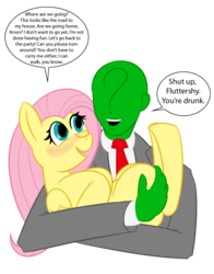 Size: 864x1104 | Tagged: safe, artist:paoguu, fluttershy, oc, oc:anon, human, g4, blushing, carrying, drunk, drunkershy