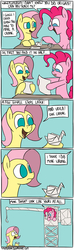 Size: 850x2857 | Tagged: safe, artist:timsplosion, fluttershy, pinkie pie, earth pony, pegasus, pony, g4, comic, crane, how, no pupils, open mouth, origami, origami crane, pinkie being pinkie, pun, shocked, shrunken pupils