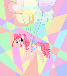 Size: 900x1024 | Tagged: safe, artist:tori, pinkie pie, g4, balloon, female, pixiv, solo, then watch her balloons lift her up to the sky