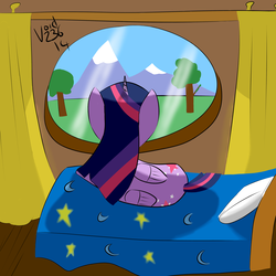 Size: 4000x4000 | Tagged: safe, artist:void236, twilight sparkle, alicorn, pony, g4, absurd resolution, bed, bedroom, female, mare, solo, twilight sparkle (alicorn), window