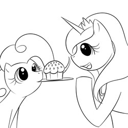 Size: 600x600 | Tagged: safe, artist:kloudmutt, pinkie pie, princess luna, g4, cake, monochrome, s1 luna