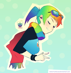 Size: 936x958 | Tagged: safe, artist:framboosi, rainbow dash, human, g4, clothes, female, goggles, humanized, nail polish, scarf, solo