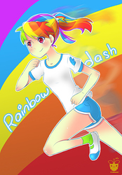 Size: 486x700 | Tagged: dead source, safe, artist:framboosi, rainbow dash, human, g4, female, humanized, running, solo