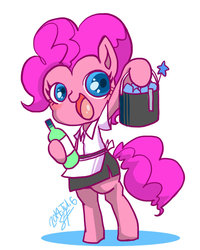 Size: 621x778 | Tagged: safe, artist:g, pinkie pie, earth pony, pony, g4, bipedal, clothes, female, pixiv, solo