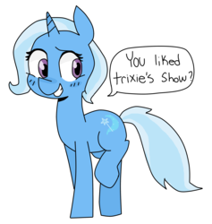Size: 3033x3195 | Tagged: safe, artist:meowing-ghost, trixie, pony, unicorn, g4, best pony, blushing, female, grin, high res, mare, raised leg, simple background, smiling, solo, transparent background, vector