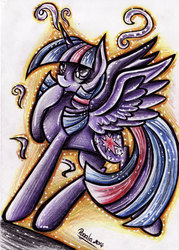 Size: 1756x2455 | Tagged: safe, artist:julunis14, twilight sparkle, alicorn, pony, g4, female, mare, smiling, solo, traditional art, twilight sparkle (alicorn)