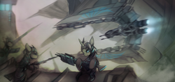 Size: 4000x1894 | Tagged: safe, artist:foxinshadow, oc, oc only, pony, unicorn, armor, crossover, high res, new lunar republic, science fiction, spaceship, star citizen, weapon