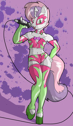 Size: 482x833 | Tagged: safe, artist:theburningdonut, sweetie belle, anthro, plantigrade anthro, g4, belly button, breasts, clothes, delicious flat chest, female, flatie belle, hand on hip, high heels, punk, shoes, show stopper outfits, socks, solo, thigh highs, young