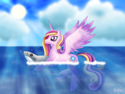 Size: 2545x1914 | Tagged: safe, artist:rose-beuty, princess cadance, shark, g4, female, ocean, solo, swimming, water