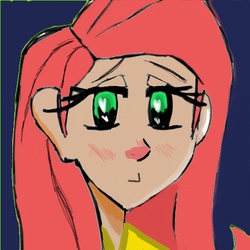 Size: 512x512 | Tagged: safe, artist:the hungry veggie, fluttershy, human, g4, blushing, close-up, cute, female, humanized, looking at you, portrait, solo