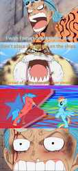 Size: 960x2100 | Tagged: safe, rainbow dash, g4, crossover, crossover shipping, crying, double meaning, franky, meme, one piece, ponified, shipping, tom (one piece)