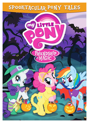 Size: 620x858 | Tagged: safe, pinkie pie, rainbow dash, rarity, bat, cat, vampire, g4, official, clothes, costume, dvd, halloween, merchandise, my little pony logo, nightmare night, pinkie cat, stock vector, witch