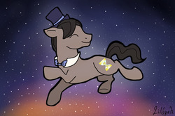 Size: 900x600 | Tagged: safe, artist:lillyeh-laure, eleventh hour, earth pony, pony, g4, bowtie, doctor who, eleventh doctor, hat, male, solo, space, stallion, stars, top hat