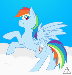 Size: 767x800 | Tagged: safe, artist:ravingspectrum, rainbow dash, g4, butt, cloud, female, plot, rearing, simple background, smiling, solo, spread wings