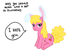 Size: 850x660 | Tagged: safe, artist:daftthoughts, cherry berry, g4, bet, bunny ears, female, lost a bet, solo, unamused