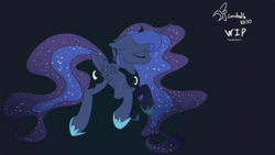 Size: 1280x720 | Tagged: safe, artist:darkflame75, princess luna, lunadoodle, g4, eyes closed, female, simple background, solo